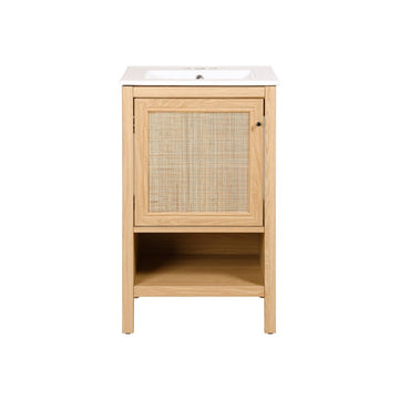 Jasper Rattan Modern Coastal 2-Shelf Bath Vanity Cabinet Only (Sink Basin Not Included) - JONATHAN Y